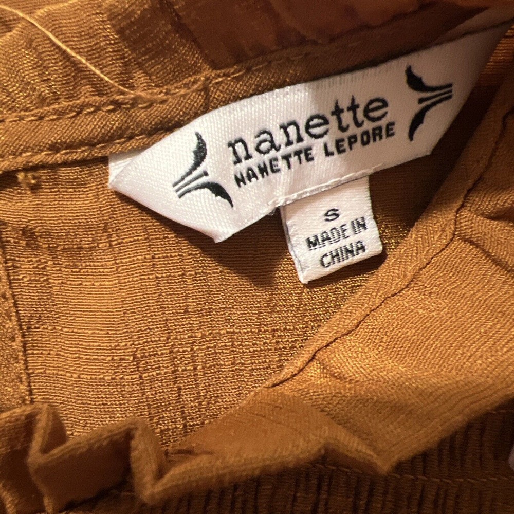 🌵 Nanette Lepore Women's Brown Smocked Sleeveless Ruffled Keyhole Top - Small - Picture 6 of 7